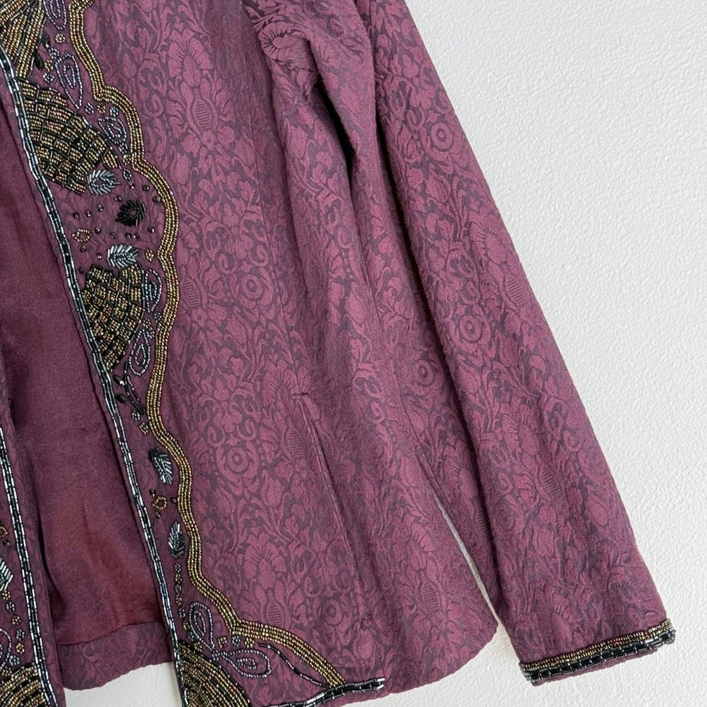 Chicos Purple Beaded Damask Open Front Jacket Size 0 XS S Ornate Evening Blazer - Picture 5 of 9